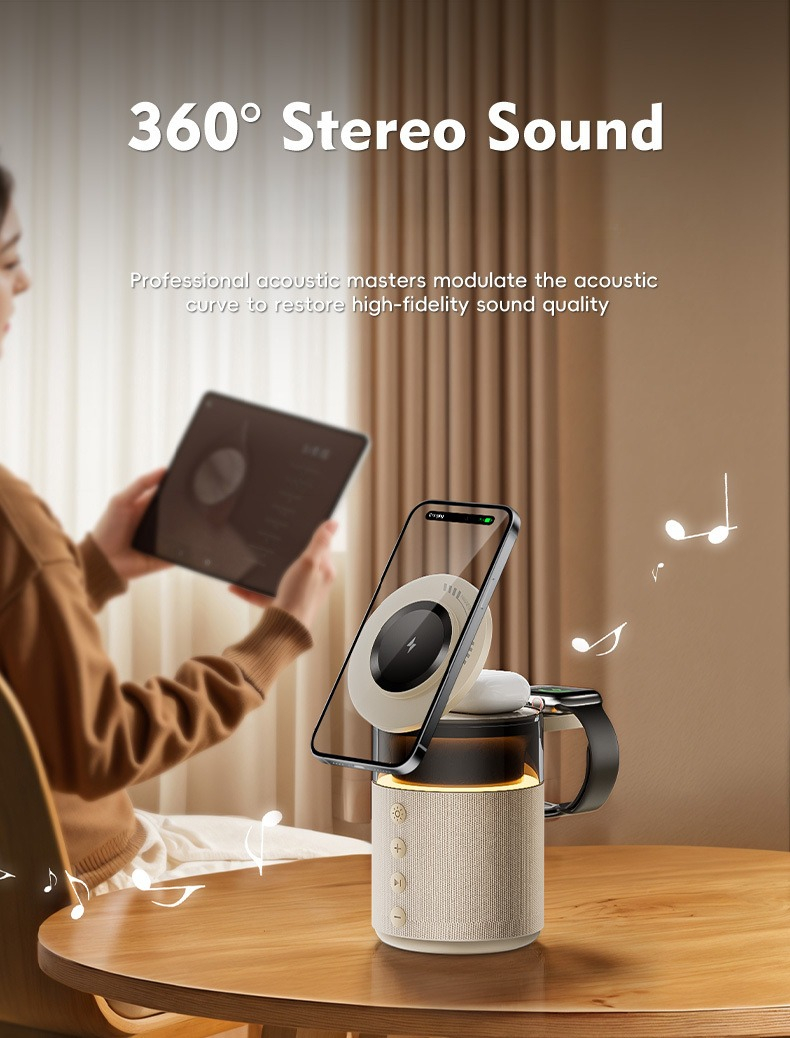 A Multifunctional Magnetic Wireless Charging Dock That Includes a Speaker And Night Light, Designed for Fast Charging of for Iphone, Iwatch, And Airpods, Perfect As a Birthday Or Christmas Present for Loved Ones
