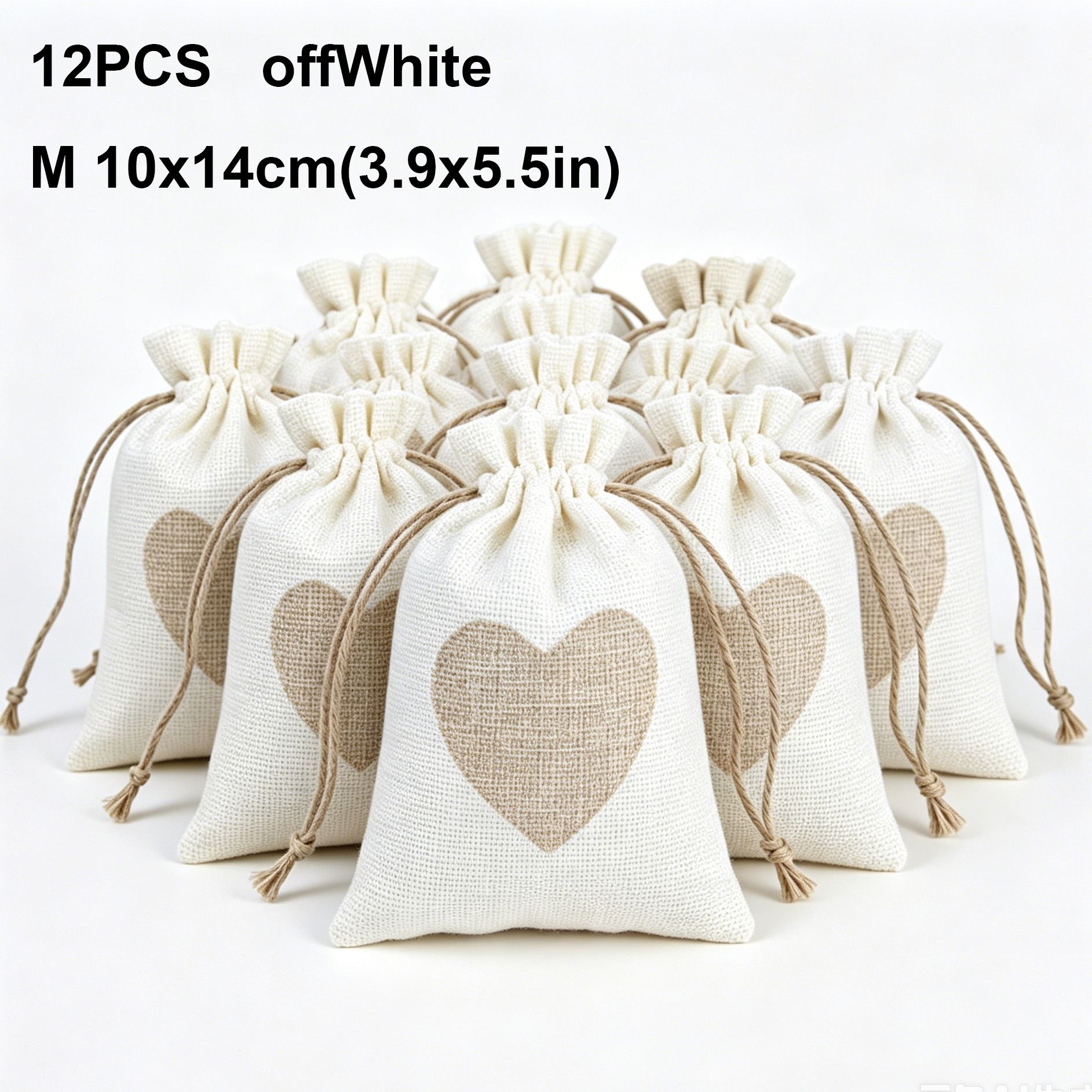 TEMU 12- Drawstring Gift Bags, Linen Drawstring Pouches With Heart Pattern For Holiday Gifts, Reusable Storage Bags, Favor & Gift Packaging Bags For