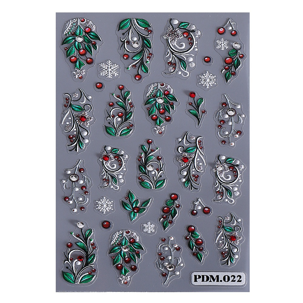 Image of 1pc 3d Christmas Nail Stickers - Red Snowflake & Berry Leaf Decals With Glossy, Temporary Holiday Nail Art For Women &, New Year Party Manicure Supplies (no Needed)