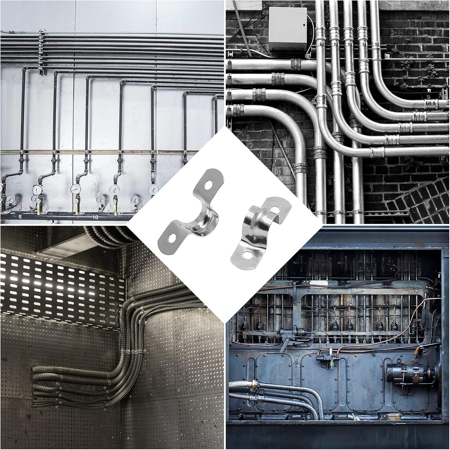 8 pack 304 stainless steel conduit clamp 15 32 inch 0 47 inch two hole   bracket rigid pipe strapping metal u clamp conduit straps tension snap u tube clamp heavy duty pipe clamp details 3