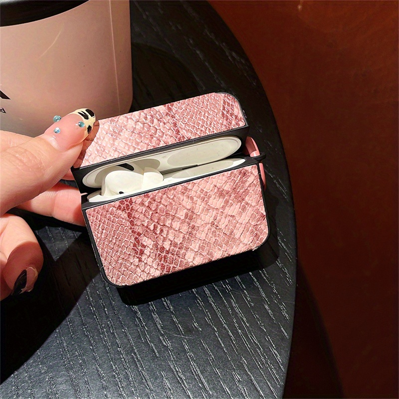 TPU Protective Case for Apple for airpods 4/4 Noise Reduction, Pro/Pro2 Compatible, Simple Solid Color Snake Skin Pattern, for New 4th Gen/New 3rd Gen Wireless Headphones, with Keychain Hook