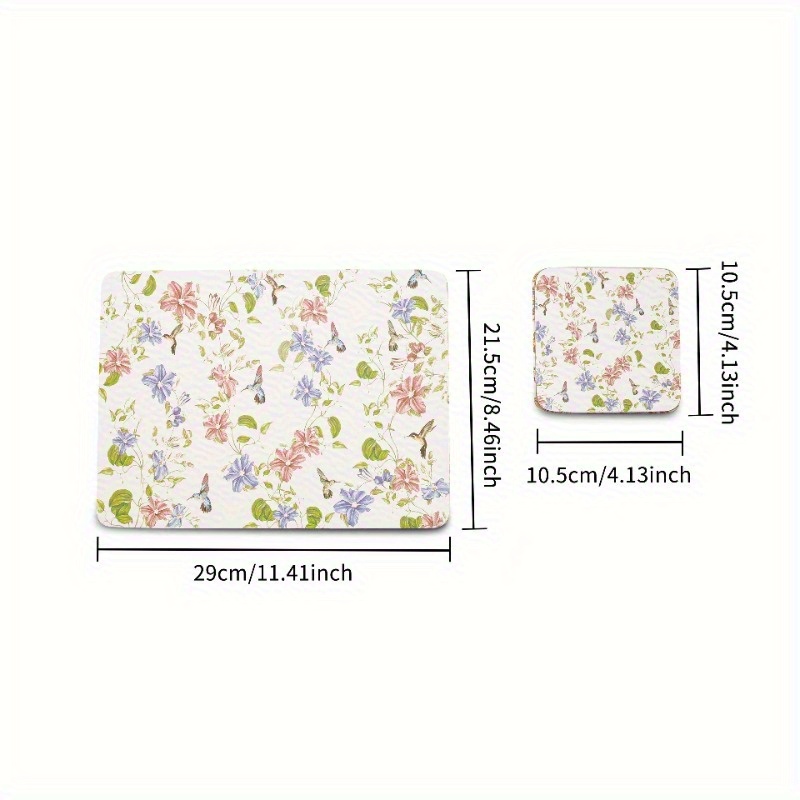 TEMU 8pcs Set 2d Flat Placemats And Coasters, Floral Style Wipeable Heat-resistant Table Mats, Rectangular Rigid Dining Table Decor, 2d Flat Design,