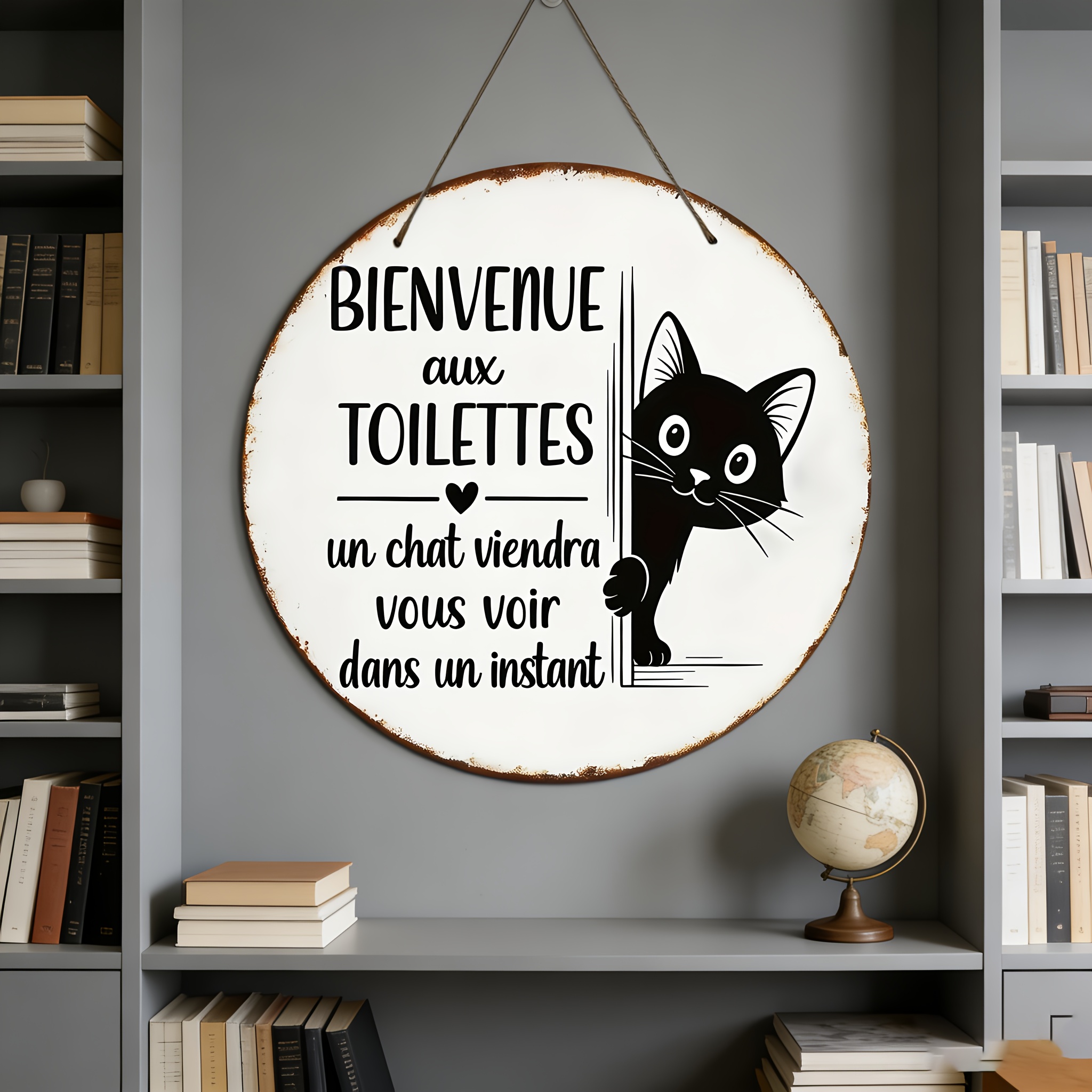 TEMU Panneau de Chat Style Français Rétro Plat 2D - " Aux Toilettes", , Design Noir Vintage, Décoration Murale en Bois de R, Convient pour Maison,