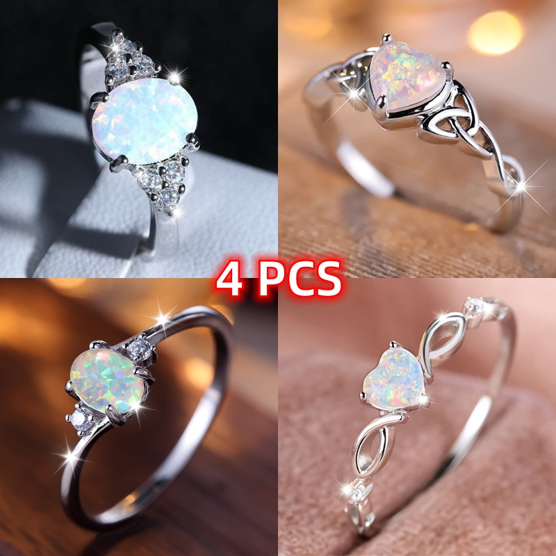 

4 Gorgeous Bohemian Opal Engagement Rings - Sparkling And Colorful Lights Engagement Or Wedding Rings, Suitable For Valentine's Day Jewelry And Christmas Gifts For Men And Boys