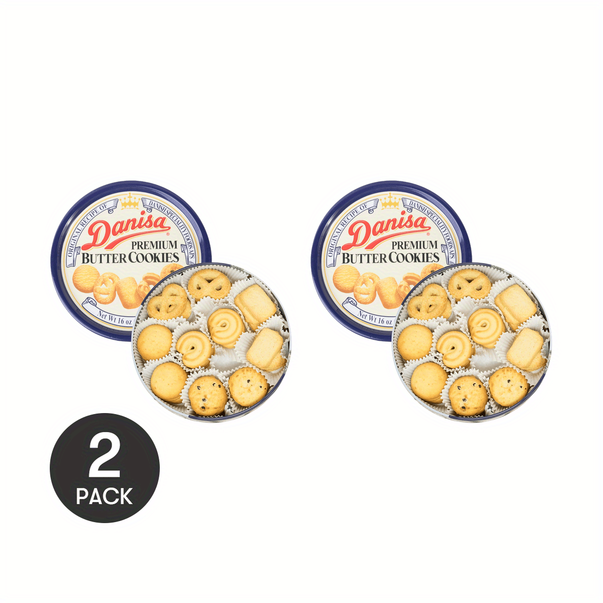 TEMU Set Of 2 Packages Of Danish Royal Danisa Crown Butter , Handmade, In A Metal Tin, 454g Each