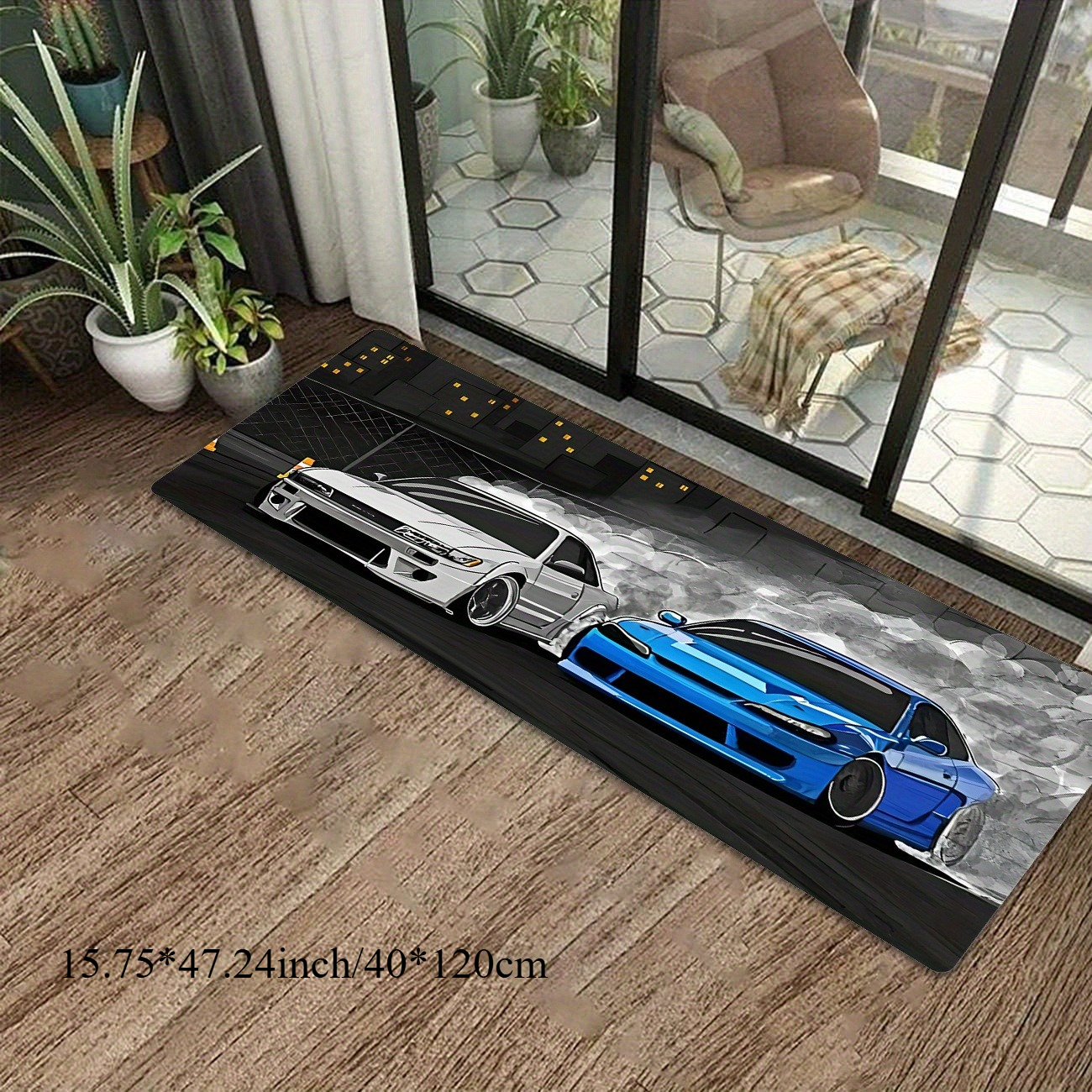 TEMU 1pc Washable Flannel Doormat, Indoor/outdoor Souvenir And Holiday Gift, High-quality Flannel, 1pc, Long Rectangular Mat, Drift S13 And S15 Jdm