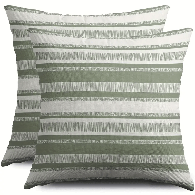 TEMU 2pcs Light Green Single-sided Printed Pillow Covers - Mint Bohemian Striped Decorative Cushion Cases, 18x18 Inches, Machine Washable Zipper