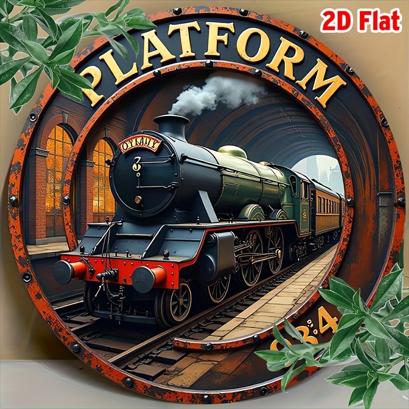 TEMU Plaque Métal Vintage 2D Plat - 1 Plaque Métal Vintage avec Design 2D Plat, Mesurant 7,8x7,8 Pouces, Imprimée avec "Plateforme 9 et 3/4". Cette