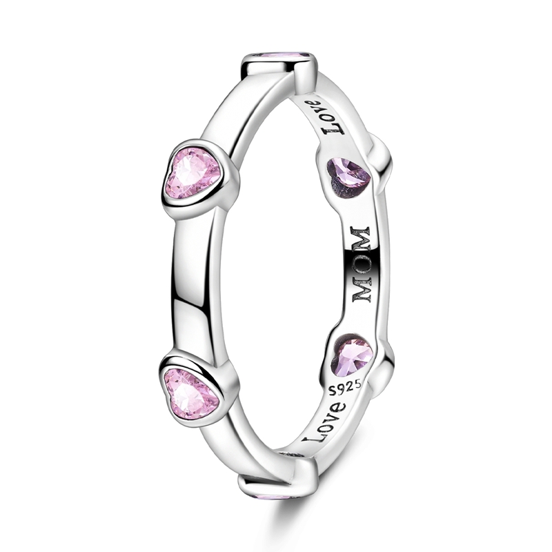 TEMU 1pc 925 Silver New Elegant Sparkling Pink Heart Ring, Suitable For Daily, Party And Wedding Wear, Fashionable Easy Jewelry
