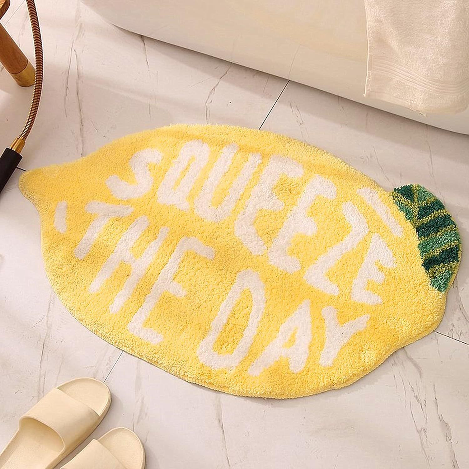 Faux Cashmere Washable Base Cute Lemon Bathroom Anti-slip Mat Bedroom Decor Bedside Rug Dressing Table Foot Mat