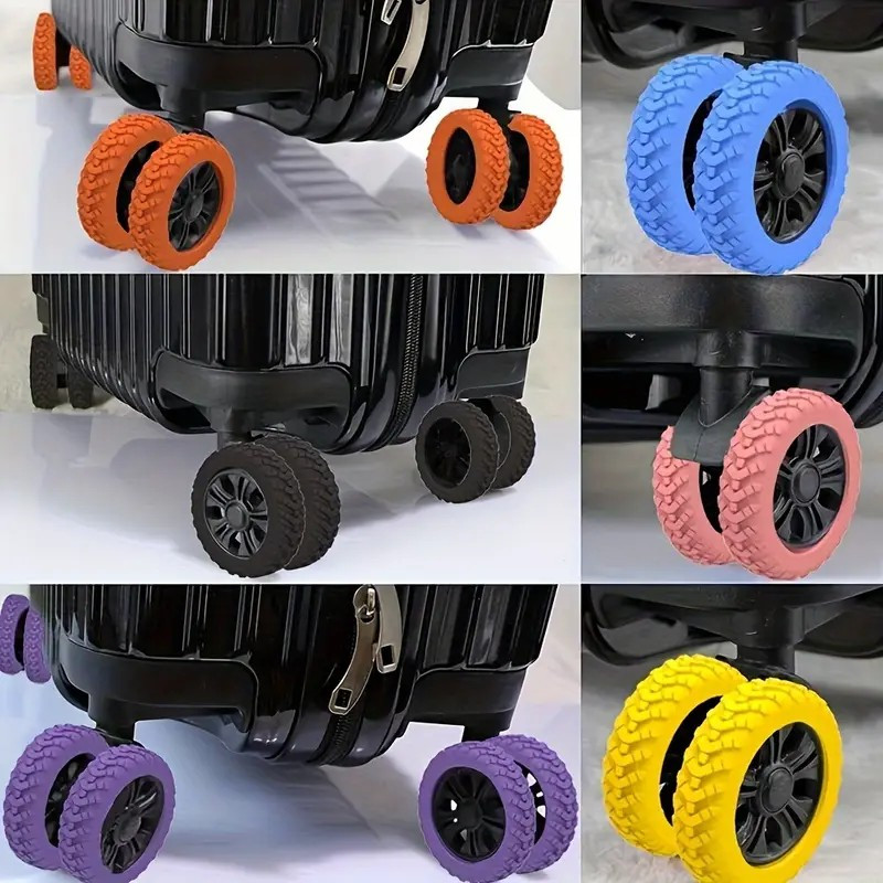 16pcs Silicone Luggage Wheel Covers, Noise Reduction & Shock Absorption Suitcase Caster Protectors, Durable Travel Accessories for Office Chairs & Rolling Bags (Orange, Blue, Black, Pink, Purple, Yellow), Luggage for Travel