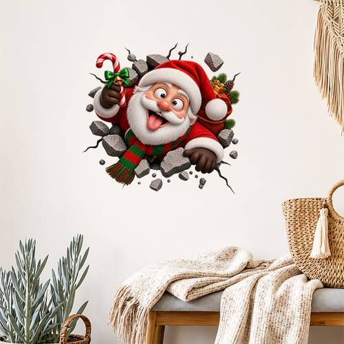 adesivo da parete decorativo 1 pz con motivo natale con bastoncino di , adesivi da parete in pvc autoadesivi e rimovibili, adatti per la decorazione di soggiorni, cucine, bagni e camere da letto, facili da installare. stampa piatta 2d, 2d piatto