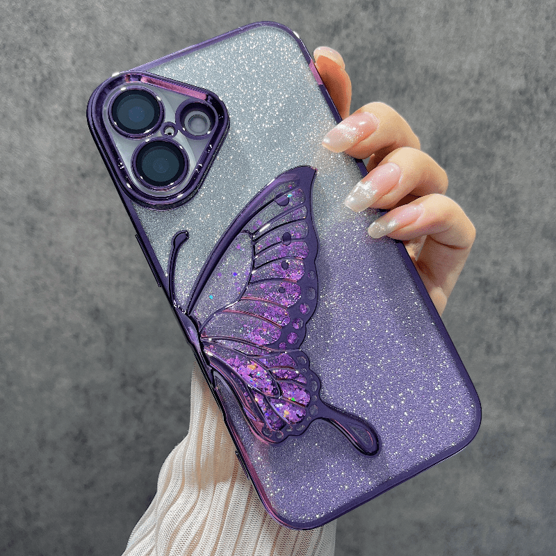 TEMU Phone Case: New Electroplated Quicksand Built-in Glitter Cardstock Precision Hole Lens Anti-drop Phone Case Suitable For Iphone 17, 17 Pro, 17