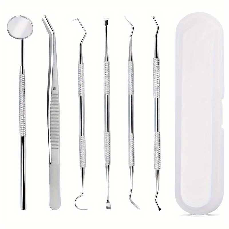 

6pcs Set, Interdental Cleaning Tool, Stainless Hygiene Kit, With Mouth Mirror, Cleaning And Picking Tools, Anti Slip Pattern Handle Interdental Cleaning Kit