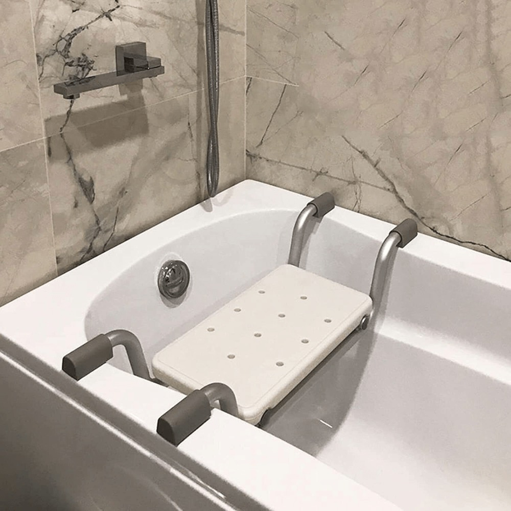 1 2pcs white aluminum suspended   28 35 32 28 inches telescopic plate lightweight bathtub seat shower stool adjustable bathtub safety seat anti slip bath chair suitable for the elderly the disabled the injured the weak