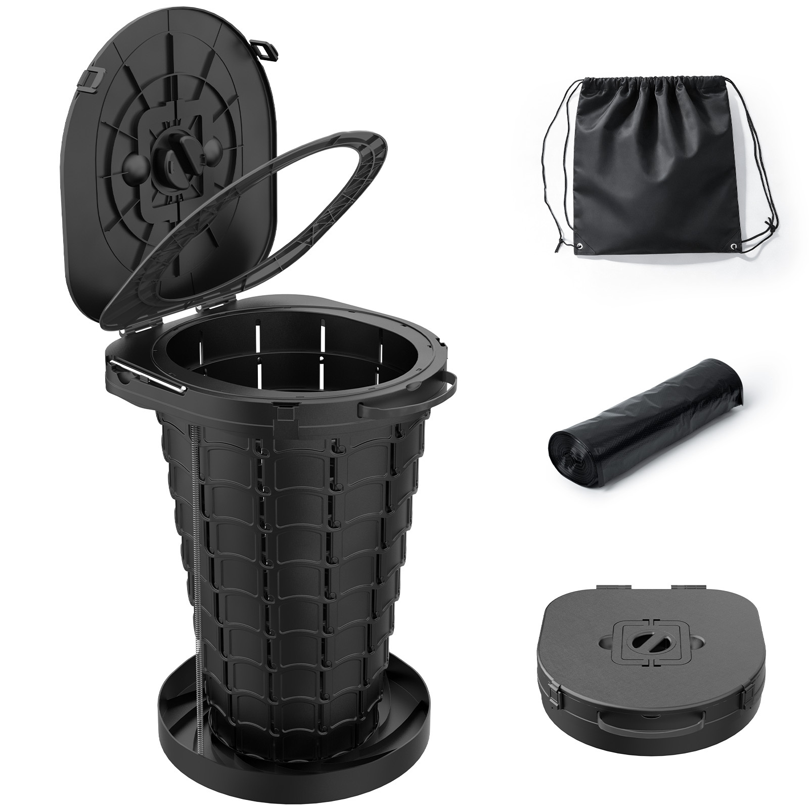 Image of Adjustable Height Foldable Portable Camping Toilet, Duty Collapsible Travel Potty With Carry Bag & Toilet Paper Holder, Multifunction Outdoor Commode For Camping, Fishing, Rv & Emergency