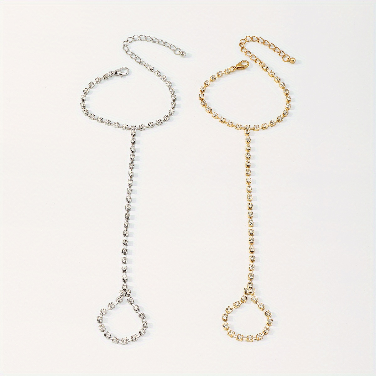 French Claw Chain Bracelet with Rhinestones Ring