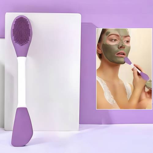 double ended face mask brush a gentle exfoliator and pore cleanser suitable for types alcohol free with a purple handle and white bristles ideal for applying clay masks random colors