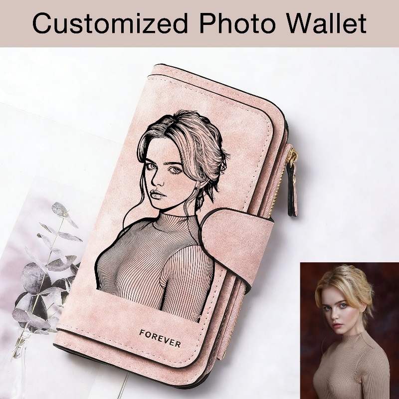 E-shop Personalisierte Fotogeldbörse für Damen – Individuelles Design, Dreifach-Portemonnaie mit mehreren Kartenfächern, mattierte PU-Münzbörse, hohe