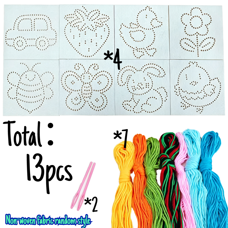 TEMU Kit da cucito per principianti da 13 pezzi, (4 pezzi di tessuto non tessuto e 7 gomitoli di filo e 2 aghi) Kit di livello base - Combinazione di
