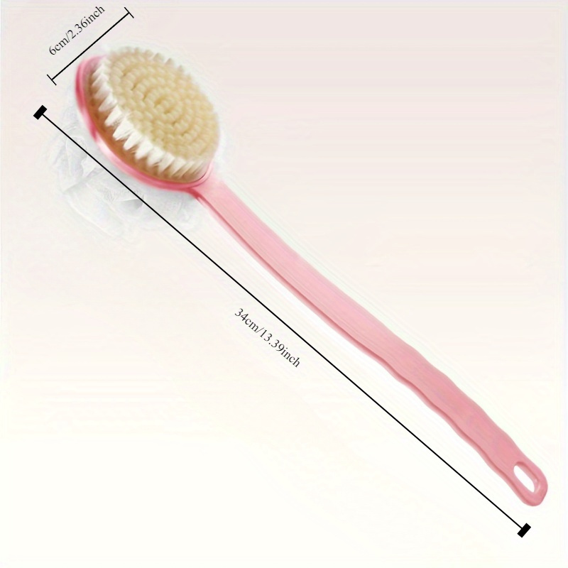 1  bristle long handle japanese bath brush multifunctional dual exfoliating back scrubber with ergonomic grip suitable for showering pink and white bristles   reaching   touch areas exfoliation tool comfortable grip brush Product details 3
