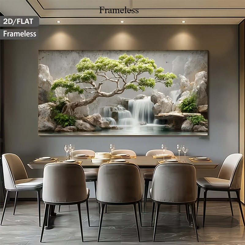 TEMU 2d Flat, 1pc Modern Minimalist Waterfall Landscape Canvas Poster - Horizontal Frameless Wall Suitable For Living Room, Bedroom, Kitchen Decor -