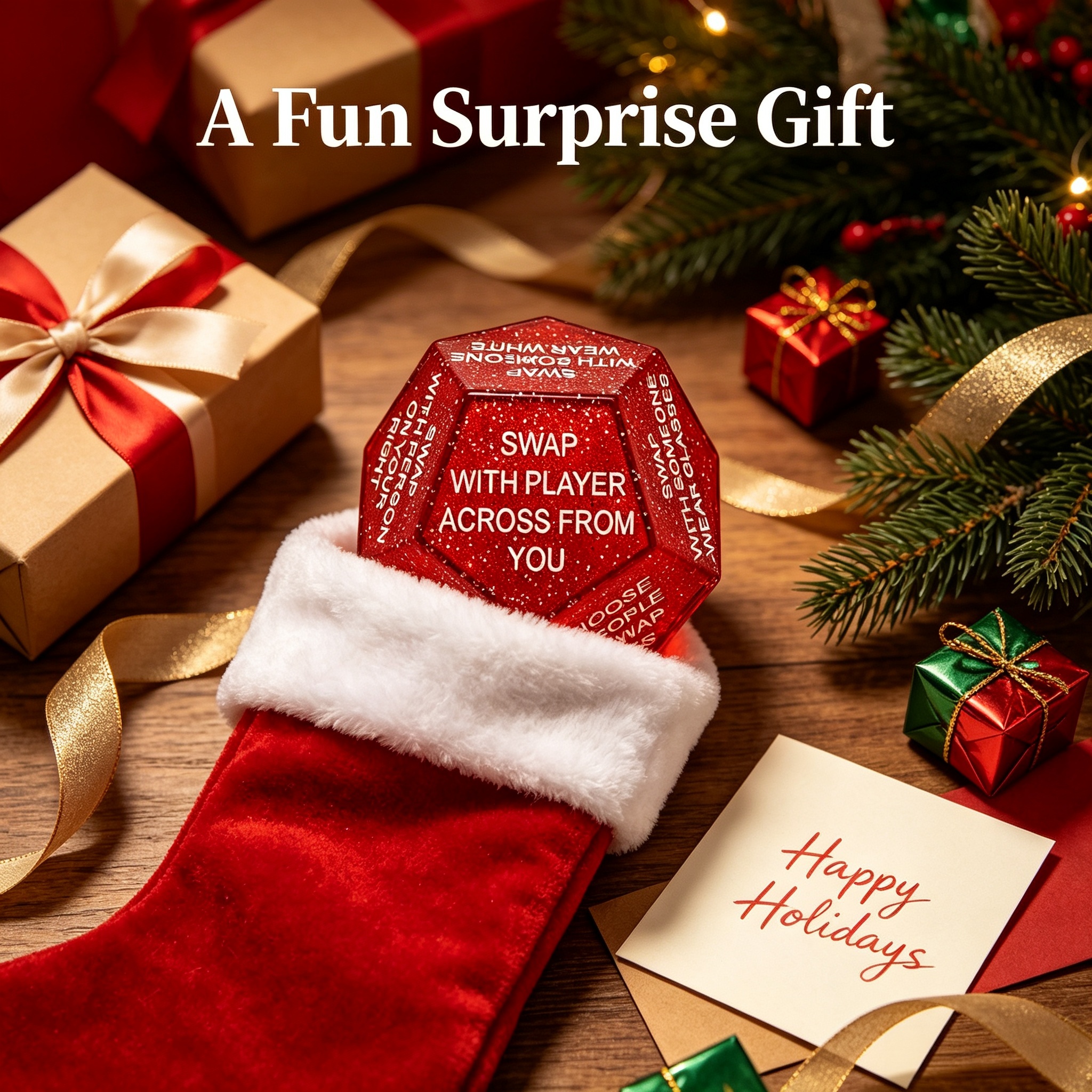 TEMU Grands dés Père Noël scintillants rouges de 3 pouces, adaptés au jeu d' de cadeaux de Noël, dés de fête de Noël à 12 faces pour tours numérotés,