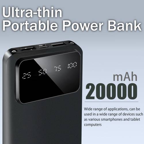 20000mah large capacity mobile power supply 5v2 1a portable usb charger led display for ios devices 2 output type c micro input safe and stable polymer lithium battery