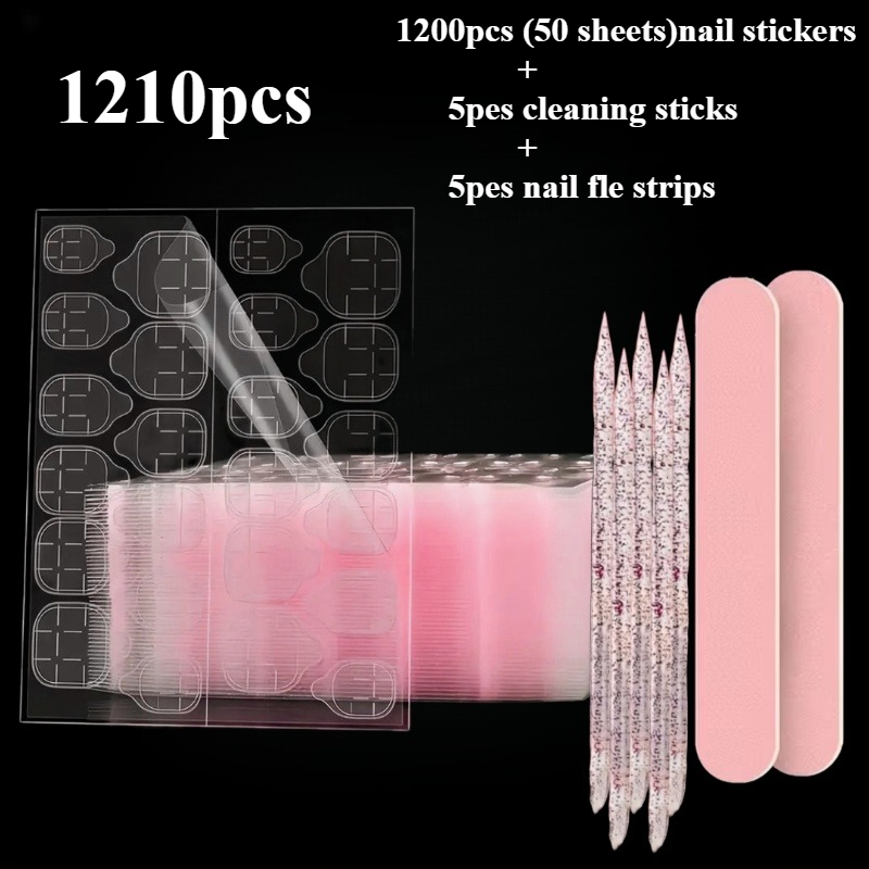 E-shop 1210 Stück (1200 Stück doppelseitige Klebe-Nagelsticker + 5 Nagelfeilen + 5 Reinigungsstäbchen Kombinationsset) Nahtlose