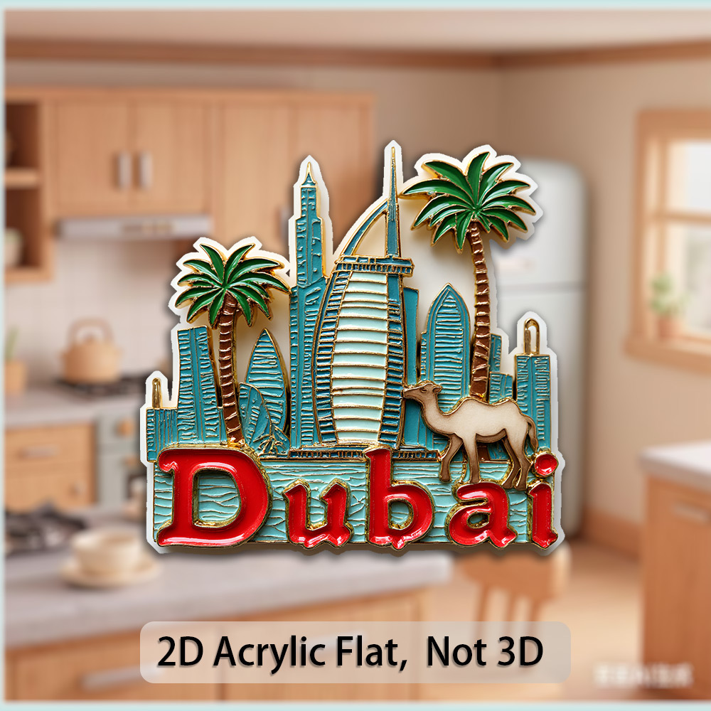 TEMU 1pc Dubai Skyline Fridge Magnet & Enamel Pin - Al Arab, Palm Trees & Camel Collectible Souvenir - Acrylic Dubai Pin For Travelers, Ideal, New Or