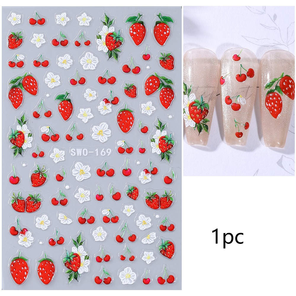 Image of 1pc Spring/summer Nail Stickers Cherry Fruits Flowers Designs Self-adhesive Nail Art Decals For Women Nail Design