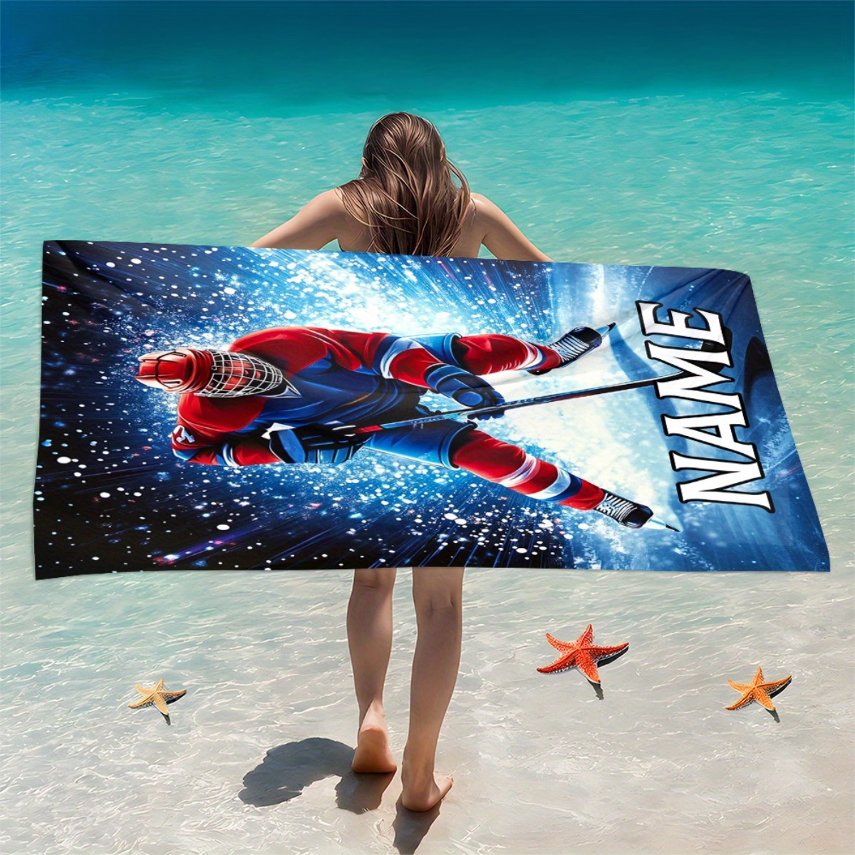 TEMU 1pc Art Custom Name Beach Towel - Soft, Ultra-absorbent Microfiber, Lightweight, Perfect For Beach, Parties, Travel, Camping - 55x27in/63x31in,
