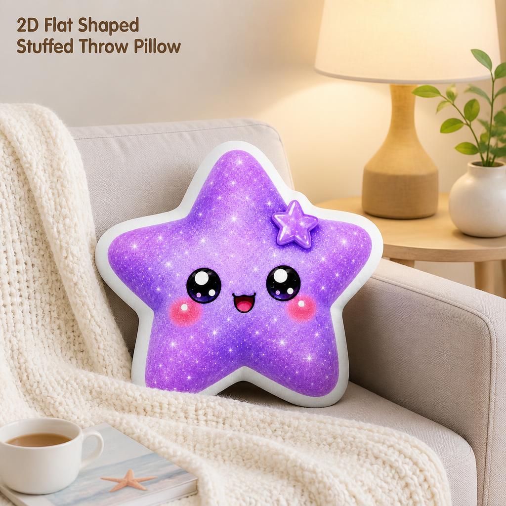 TEMU 1pc Kawaii Star Smile Sparkle 2d Flat Printing Shaped Stuffed Throw Pillow, Home Decor And Holiday Gifts