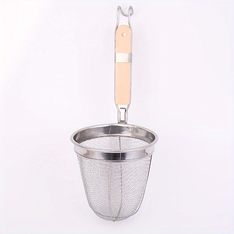 Image of 1pc Stainless Steel Noodle Strainer For Cooking, Strainer, Noodle Ladle, Fried Food Strainer, Suitable For Commercial And Home Use, Large Strainer, Filtering Ladle, Noodle Cooking Strainer With Mesh