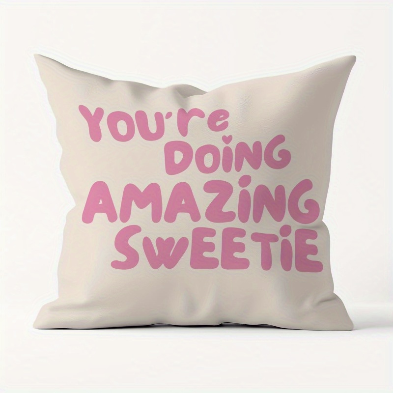 TEMU 2d Flat Printing 1pc, Home Décor Products Throw Pillow Case "you're Doing Amazing " Inspirational Pillow Cover 18x18 Inches, Cute Pink Preppy