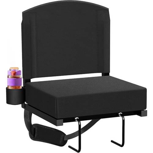 portable stadium seat with back support 500lb capacity 3 2 ultra padded cushion cup holder lightweight durable 600d polyester fabric with shoulder strap handle for sports events black