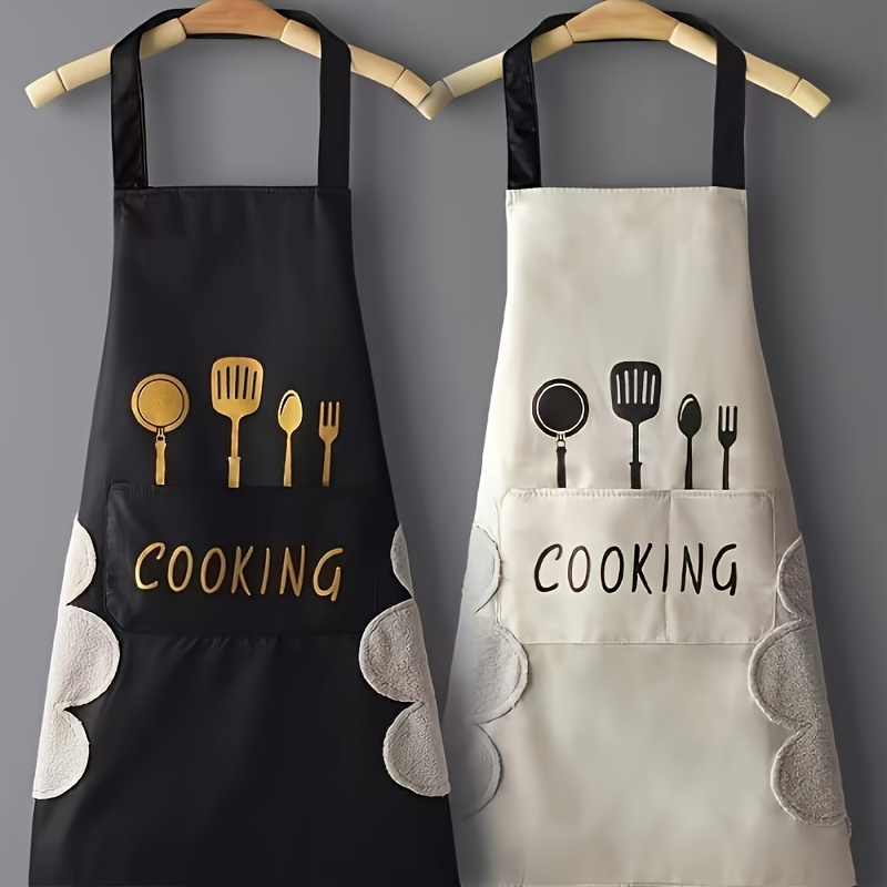 

2pcs Stylish Polyester Aprons - , Waterproof & Oilproof With Waist Design For Kitchen And Home Tasks