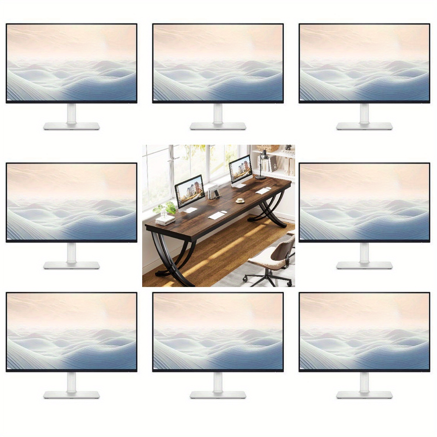 2 Person Computer Desk, 78.7-inch Extra Long Desk, Large Double Writing Desk For Home Office Stidy, Brown (1pc, Table )