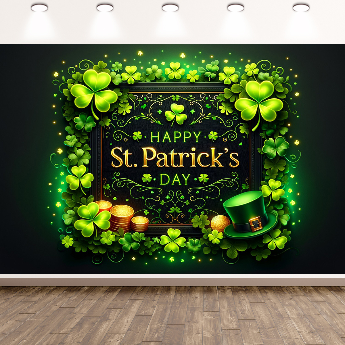 

1pc, 's Day Backdrop Happy 's Day Shamrock Frame Green Theme Party Banner For Events & Party Supplies Decorations.