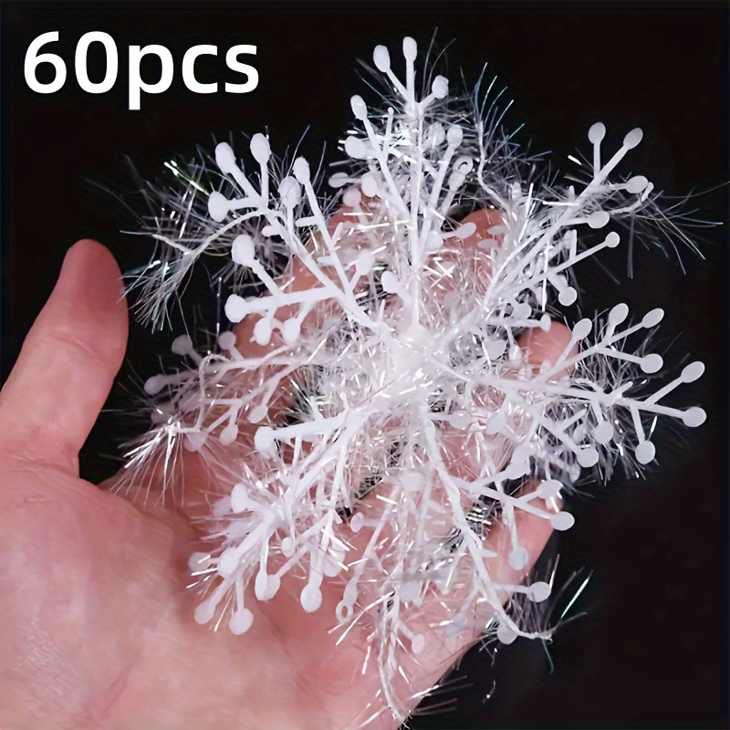 TEMU 60pcs White Snowflake Hanging Ornaments, Festive Christmas Tree Decor Set, Perfect For And Home Decor, Plastic, No Power Required, Hanging