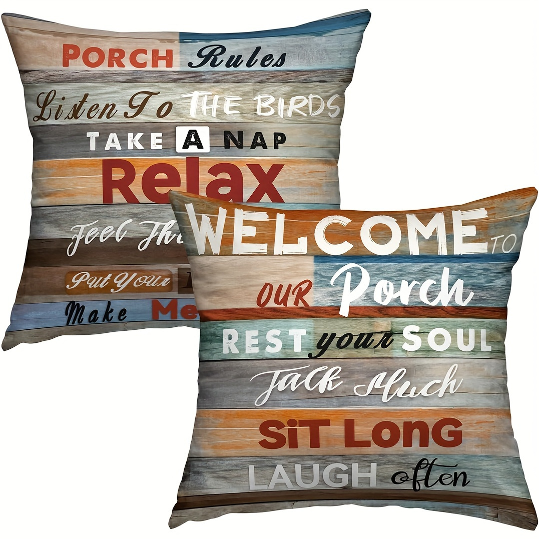 TEMU Set Of 2 Outdoor Porch Short Plush Single-sided Printed Decorative 18x18 Inch Pillow Covers, Suitable For Farmhouse Outdoor Cushions, Designed