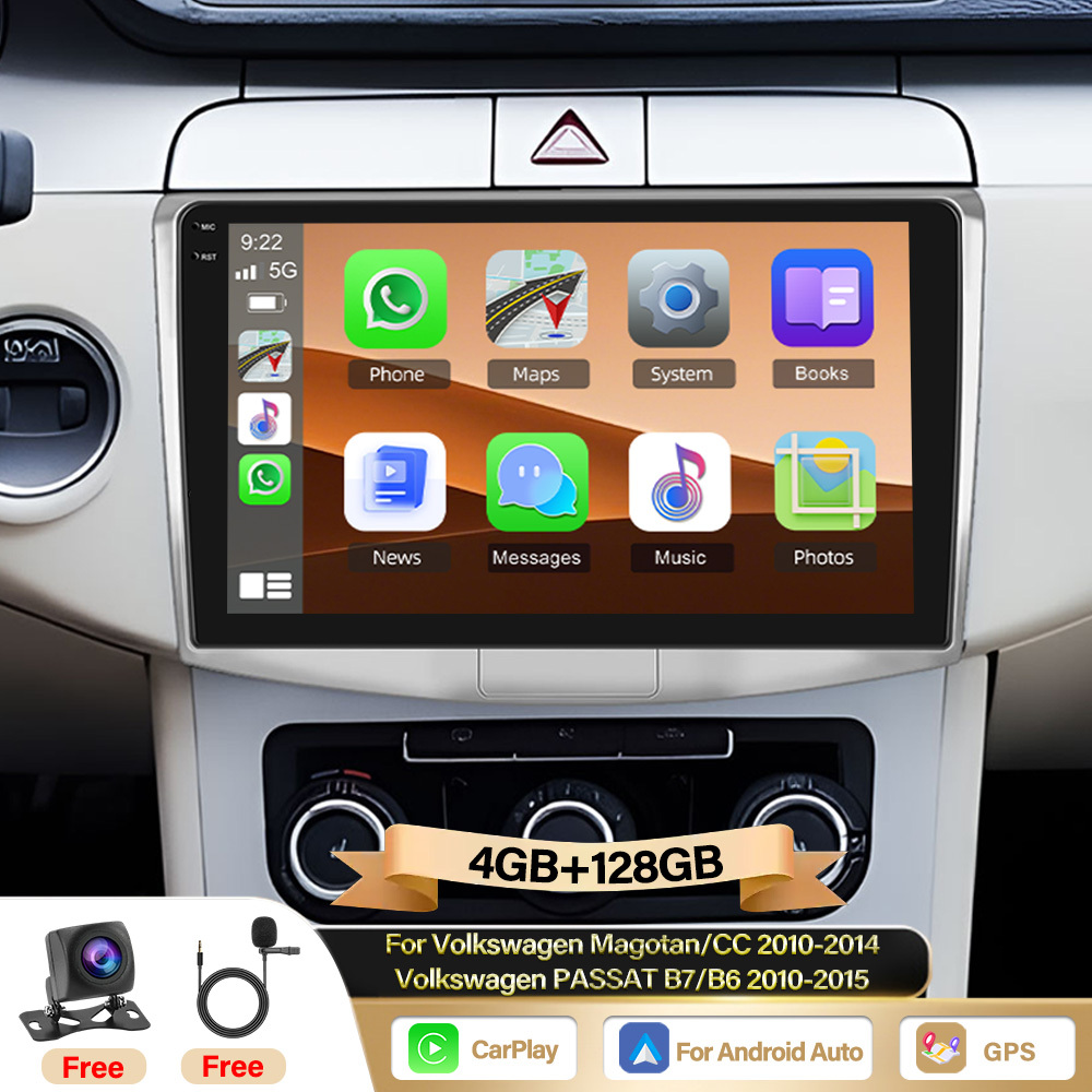Image of 10-inch Touchscreen Car Stereo With 4+128gb For 15, Compatible With For Vw B7 B6 Cc Models From 2010 To 2015. Features , Auto, , Eq, Wifi, Dual Usb Ports, Wireless, Frame, Rearview Camera