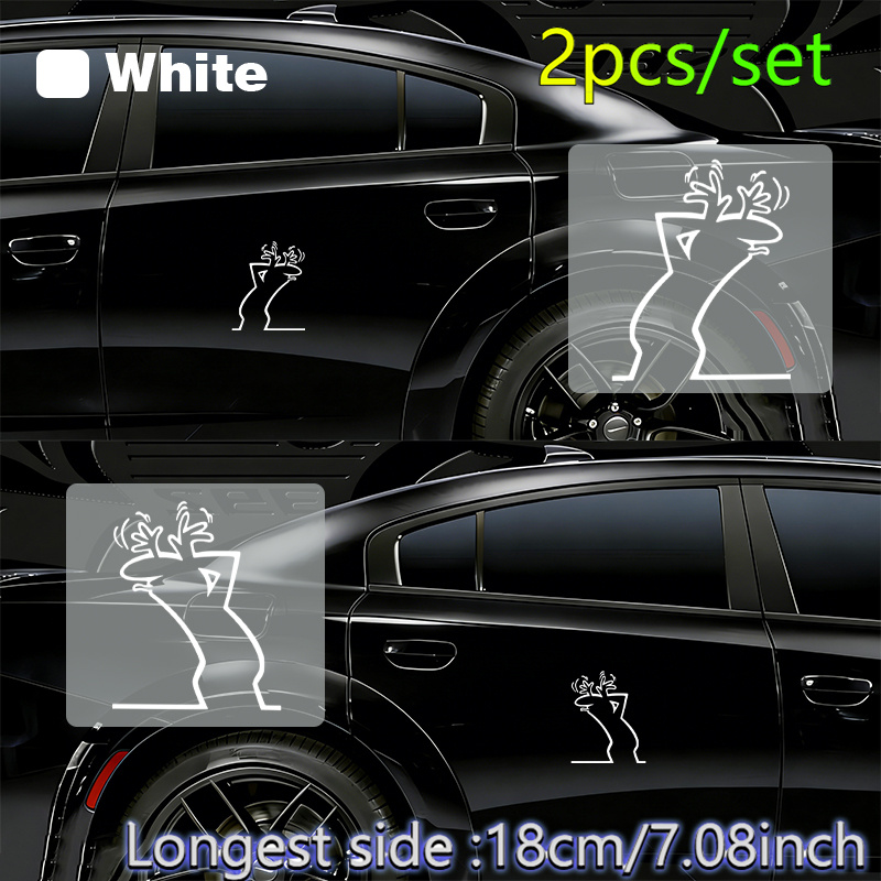 Image of 2pcs Of 7.1-inch Optional Transparent Car Decals, 2pcs/set Of Fawns Nodding Their Heads, Irritated Or Listening , Transparent Vinyl Stickers, Waterproof, , Scuff-hiding, Self-adhesive
