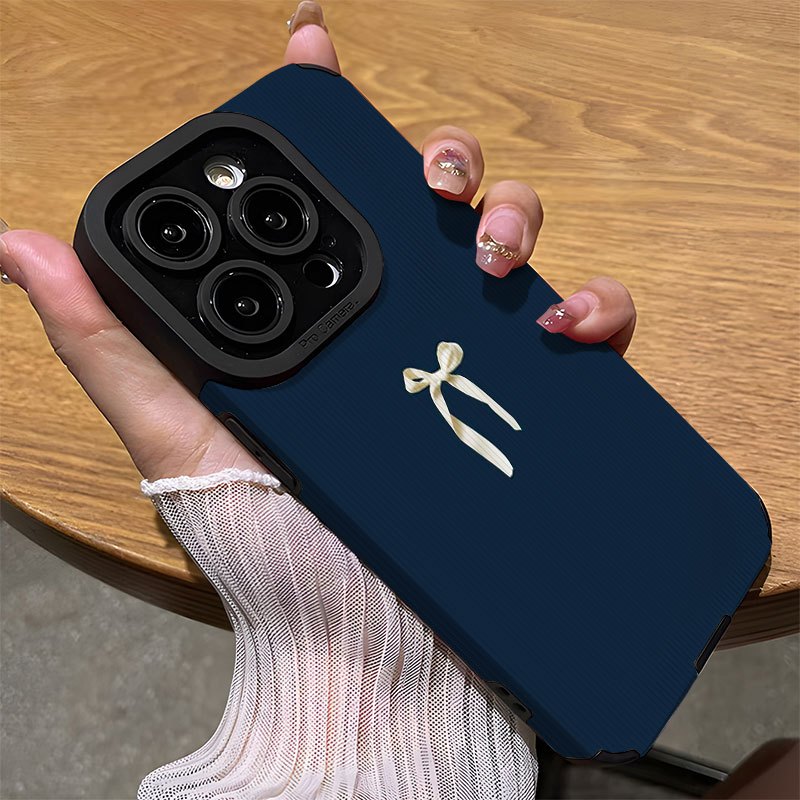 Blue Background White Bow Pattern Phone Case for iPhone 16/iPhone 16 Pro/iPhone 16 Plus/iPhone 16 Pro Max/iPhone 15/15Plus/15Pro/15ProMax, iPhone 14/14Plus/14Pro/14ProMax, iPhone 13/13Pro/13ProMax, iPhone 12/12Pro/12ProMax, iPhone 11/11pro/11Pro Max - Dirt Resistant and High Durability