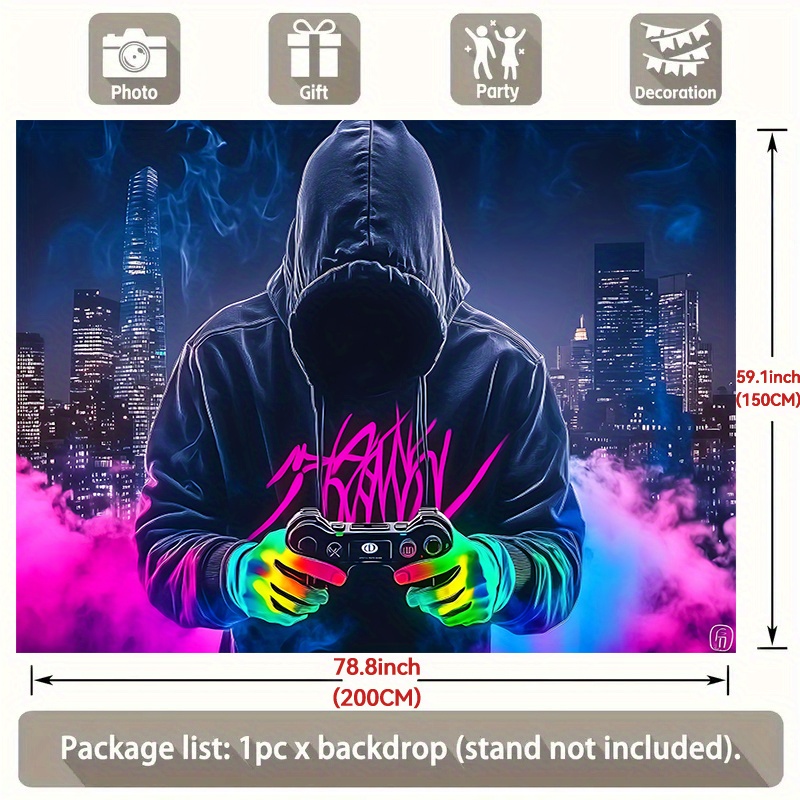 Tenture murale gaming fluorescente décoration réactive lumière uv_voghion.com