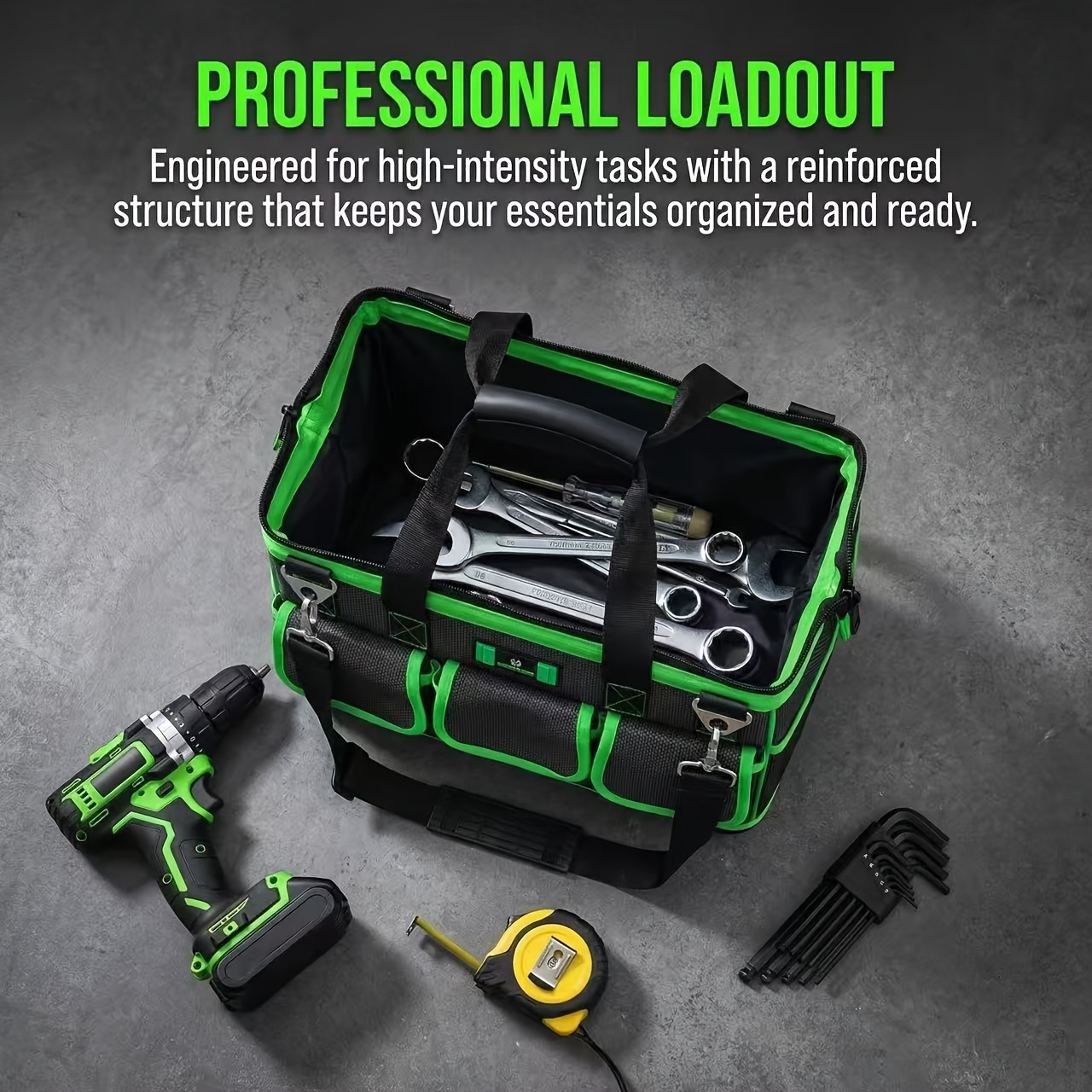32cm Heavy Duty Professional Bag Multi Compartments And Pockets Adjustable Strap Ergonomic Handle Carpenters Plumbers Electricians Construction Site Storage