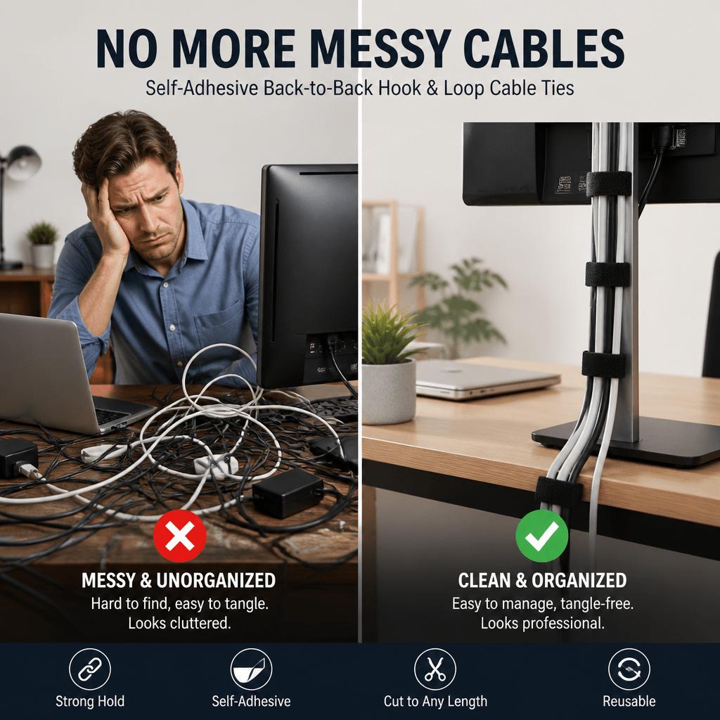 Self Adhesive Back to Back Hook and Loop Cable Tie Roll