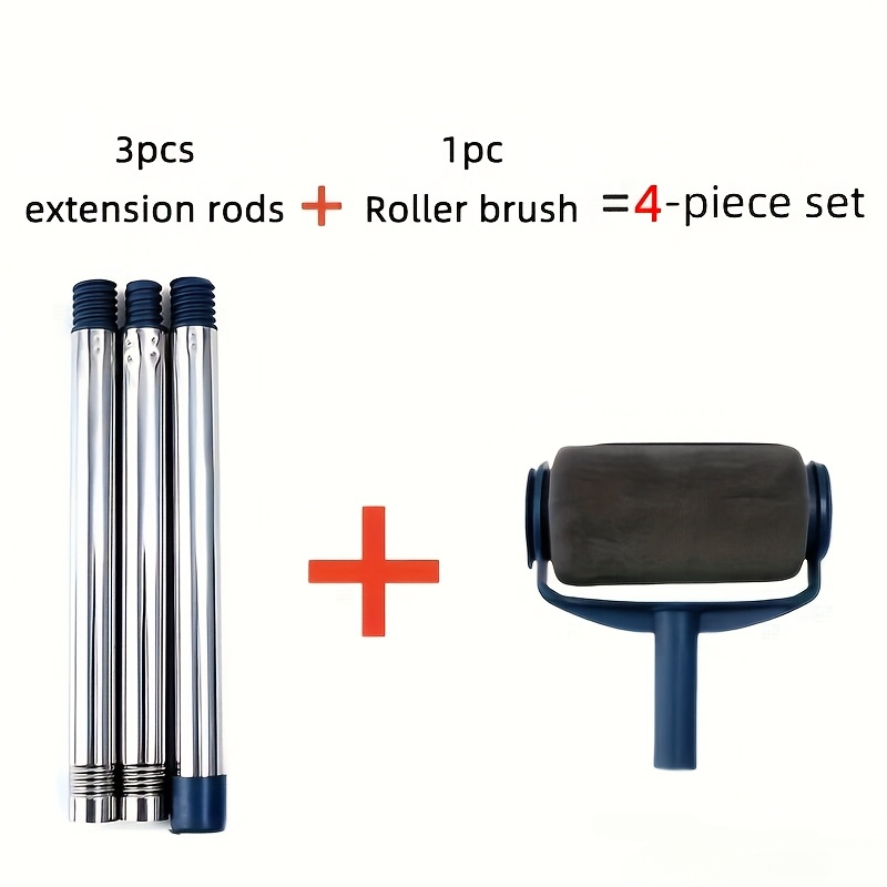TEMU 4pcs Self-feed Paint Roller Set With Extension Rod| Metal And Plastic| Smooth And Coating| For Home Decoration With Latex Wall Paint