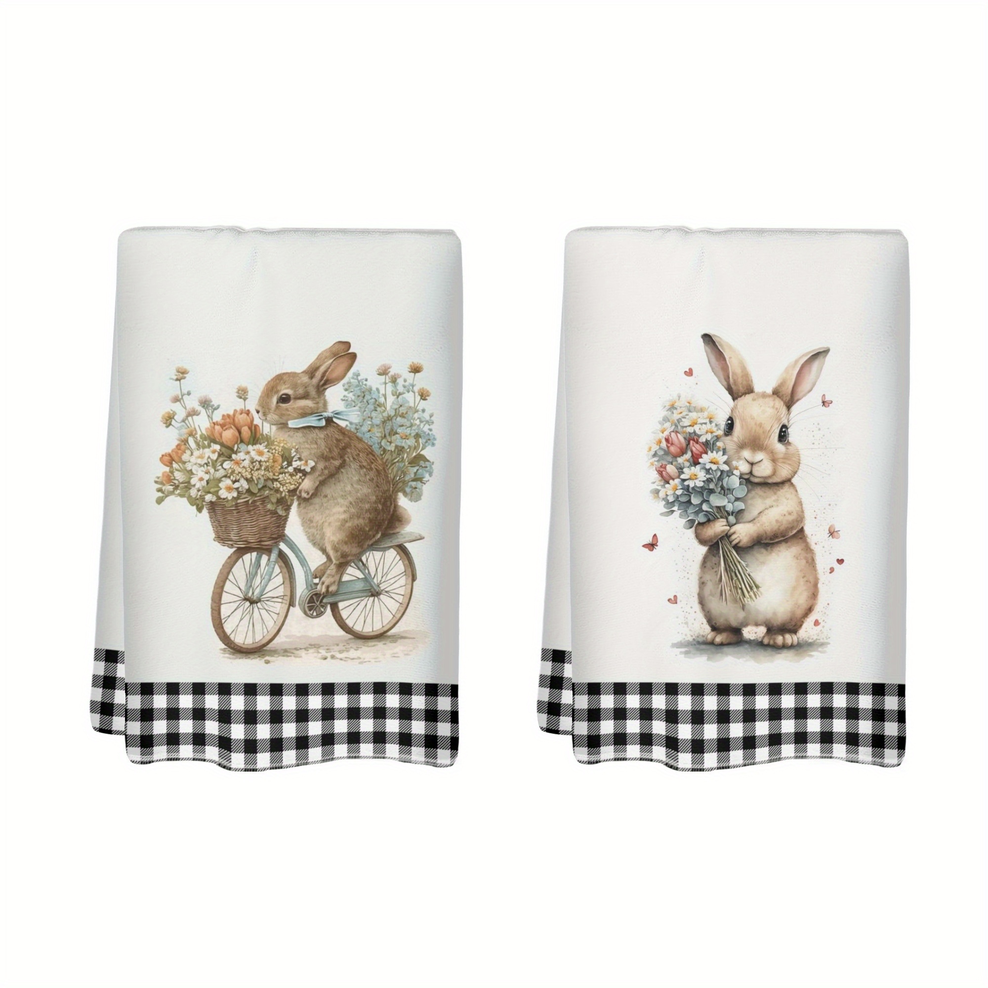 

2pcs, Easter Towels, Cute Rabbits, Scouring Pad, Kitchen Towels, Hand Towels For Kitchen And Restaurant, Soft Absorbent Dishcloths For Cleaning And Drying, Used For Home Decoration 18*26inch