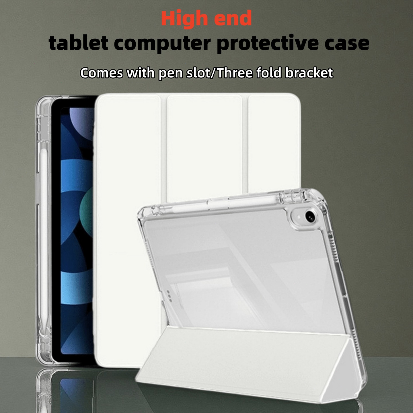 New Tablet Protective Case, Frosted Semi-transparent Tpu Backplate, High-end Synthetic Triple Fold Stand, Built-in Pen Slot, Automatic , Suitable For For Ipad/air/pro/mini